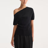 ROHE - Asymmetrical Punto Milano knitted top | black
