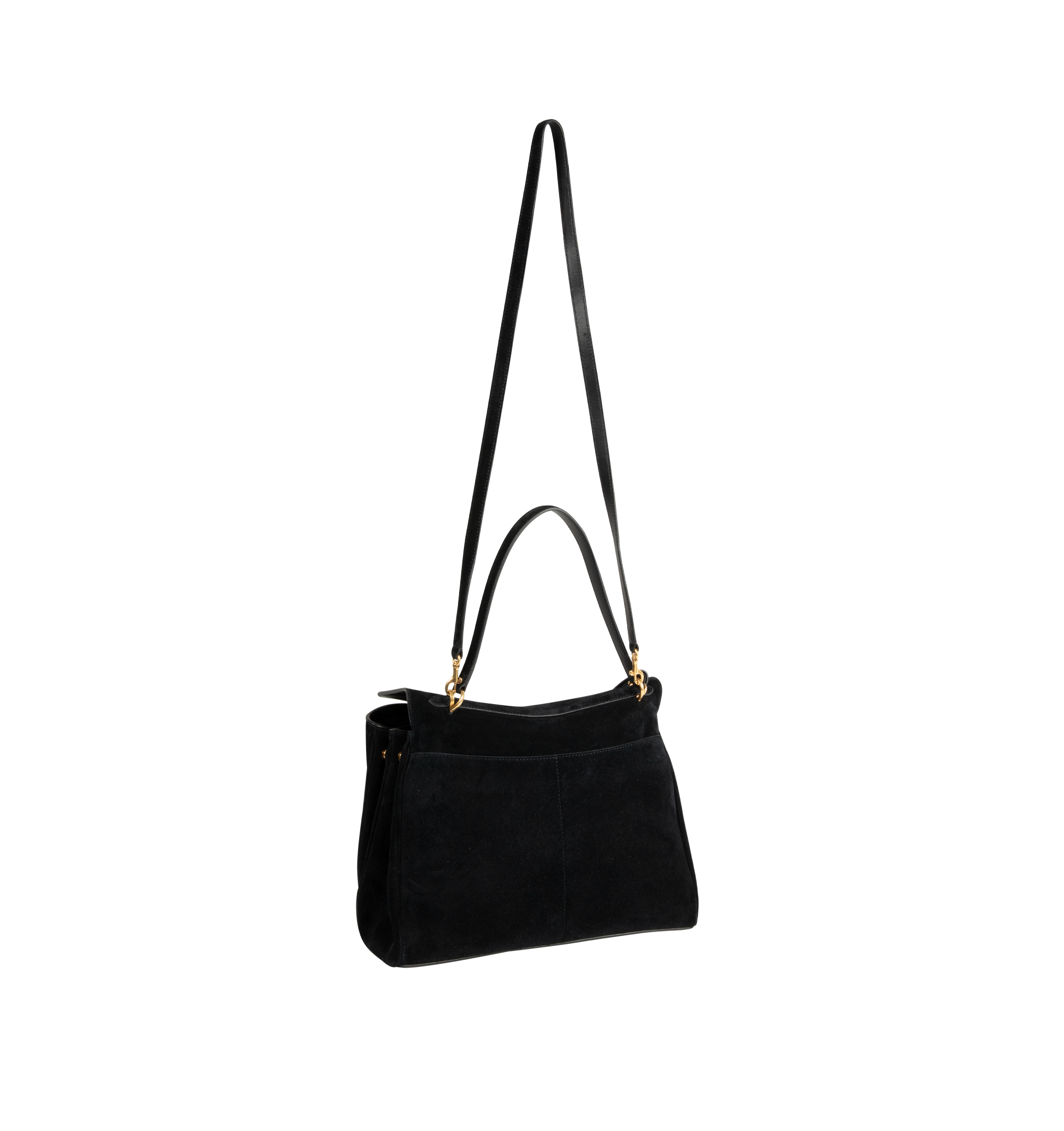 Image 2 of 4 - BLACK - Balenciaga Rodeo Handbag Medium is crafted from suede calfskin and smooth calfskin leather and features a structured yet relaxed silhouette with a top handle and removable shoulder strap. Designed with a turn-lock closure, aged-gold hardware, a removable cloche cls, a wide front pocket, and multiple interior compartments, the bag offers versatile carry options and everyday functionality. Main Material: Calfskin Leather. Lining: Nappa Lambskin. Made in Italy.