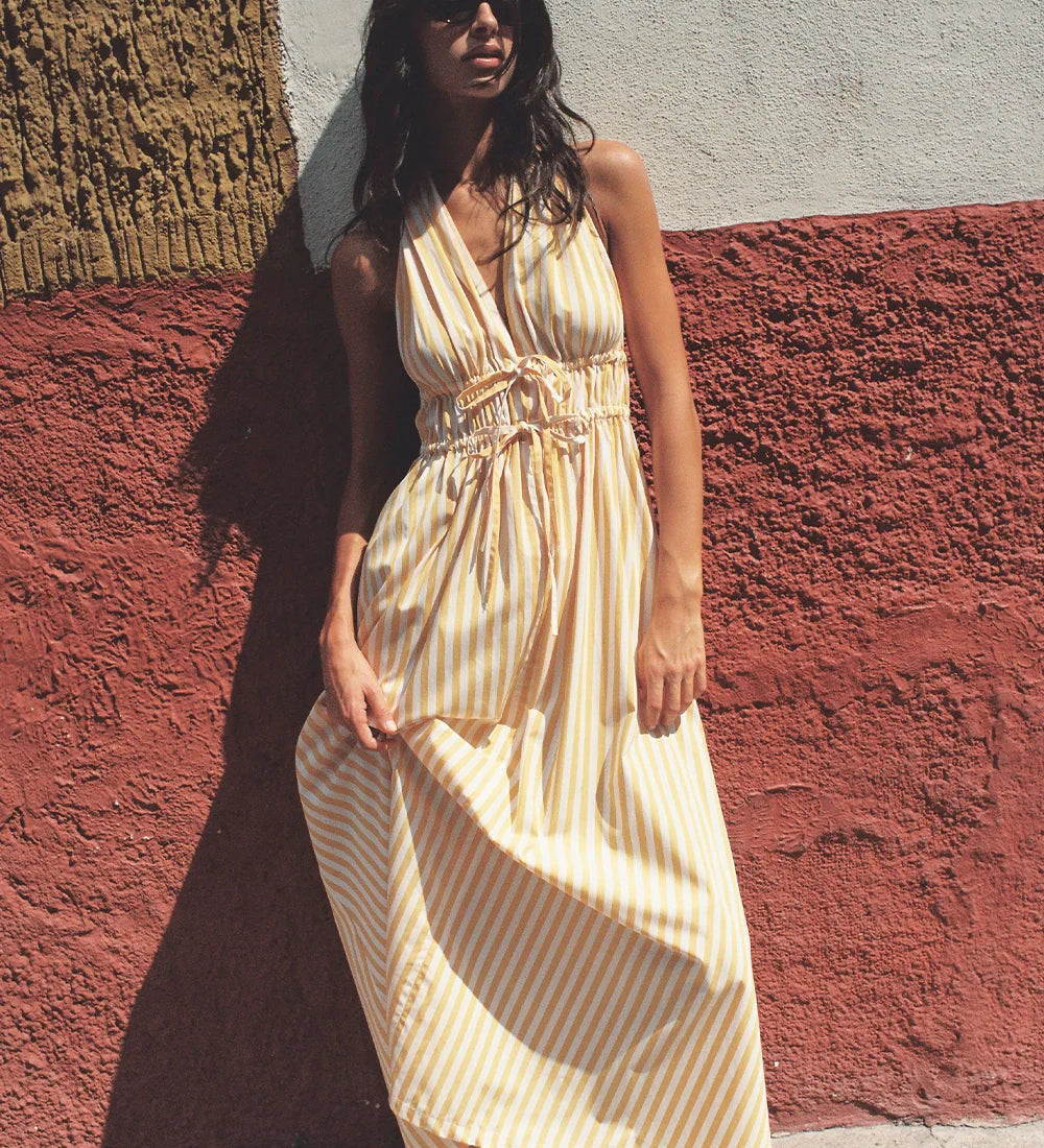 Faithfull - Ermita Midi Dress Orozco Stripe Mustard