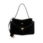 Image 3 of 4 - BLACK - Balenciaga Rodeo Handbag Medium is crafted from suede calfskin and smooth calfskin leather and features a structured yet relaxed silhouette with a top handle and removable shoulder strap. Designed with a turn-lock closure, aged-gold hardware, a removable cloche cls, a wide front pocket, and multiple interior compartments, the bag offers versatile carry options and everyday functionality. Main Material: Calfskin Leather. Lining: Nappa Lambskin. Made in Italy.
