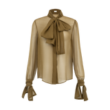Saint Laurent - Tie - Neck Crepe Mesh Silk Blouse