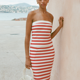 Posse - ARI STRAPLESS TOP - CORAL STRIPE