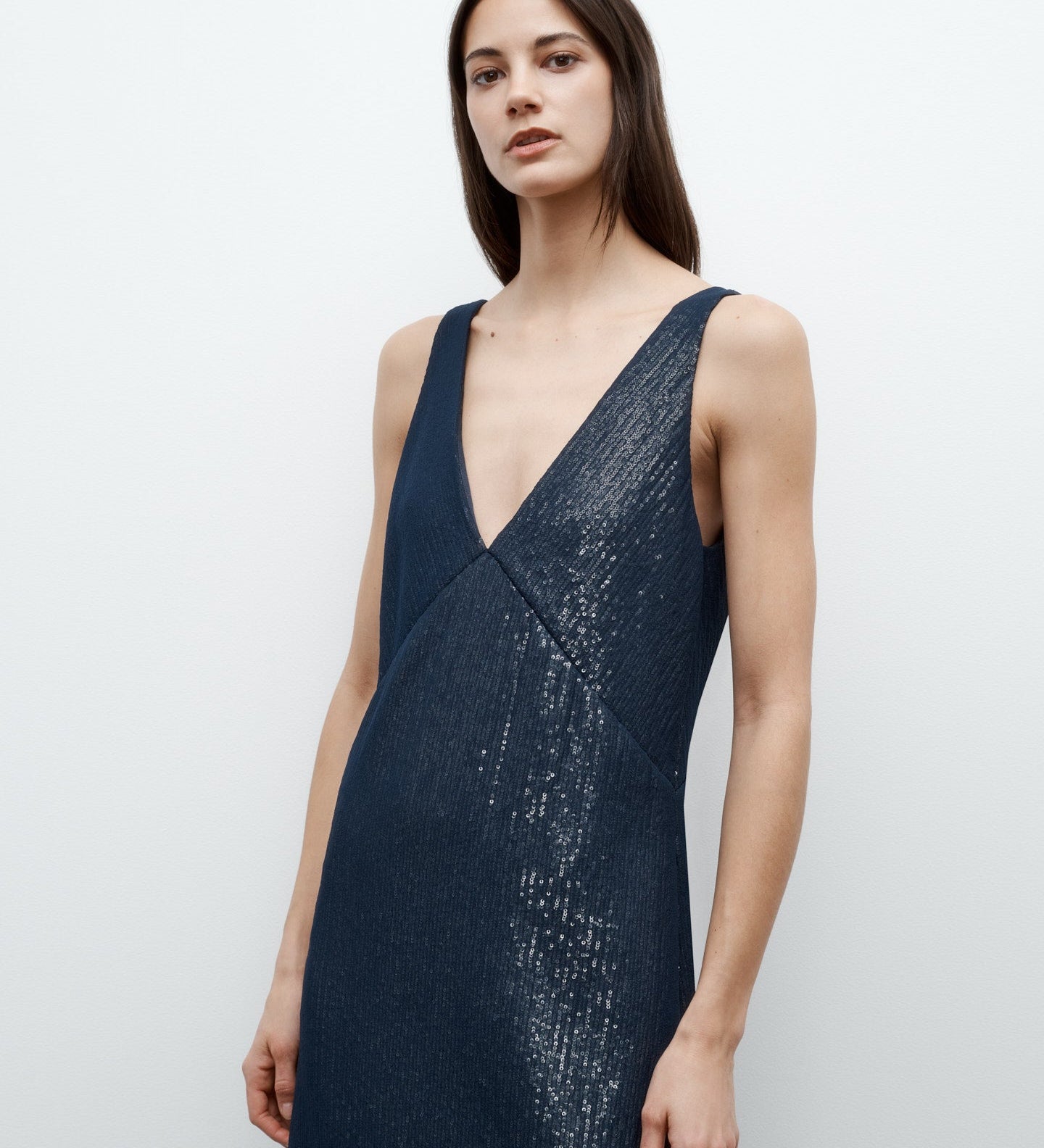 TWP - Deep V Dress in Chiffon Encased Pailettes