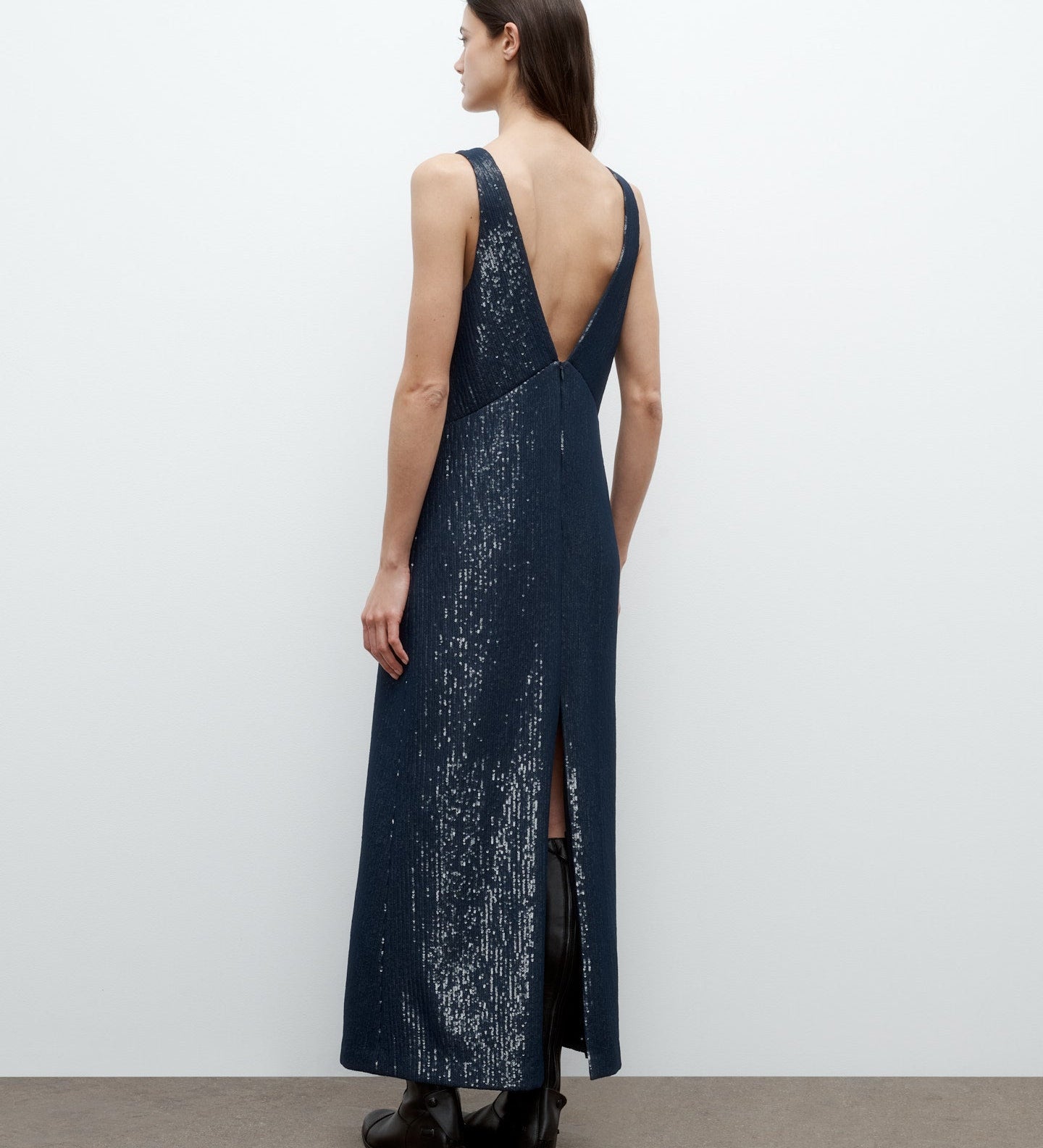 TWP - Deep V Dress in Chiffon Encased Pailettes