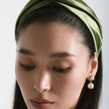 Jennifer Behr - Twist Headband in Silk Satin -- Olive