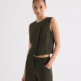 TWP - High Neck Hidden Placket Vest in Coated Viscose Linen
