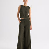 TWP - High Neck Hidden Placket Vest in Coated Viscose Linen
