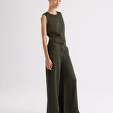 TWP - High Neck Hidden Placket Vest in Coated Viscose Linen