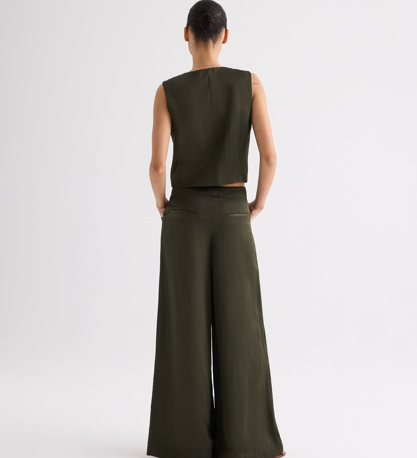 TWP - High Neck Hidden Placket Vest in Coated Viscose Linen