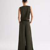 TWP - High Neck Hidden Placket Vest in Coated Viscose Linen