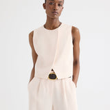 TWP - High Neck Hidden Placket Vest in Coated Viscose Linen
