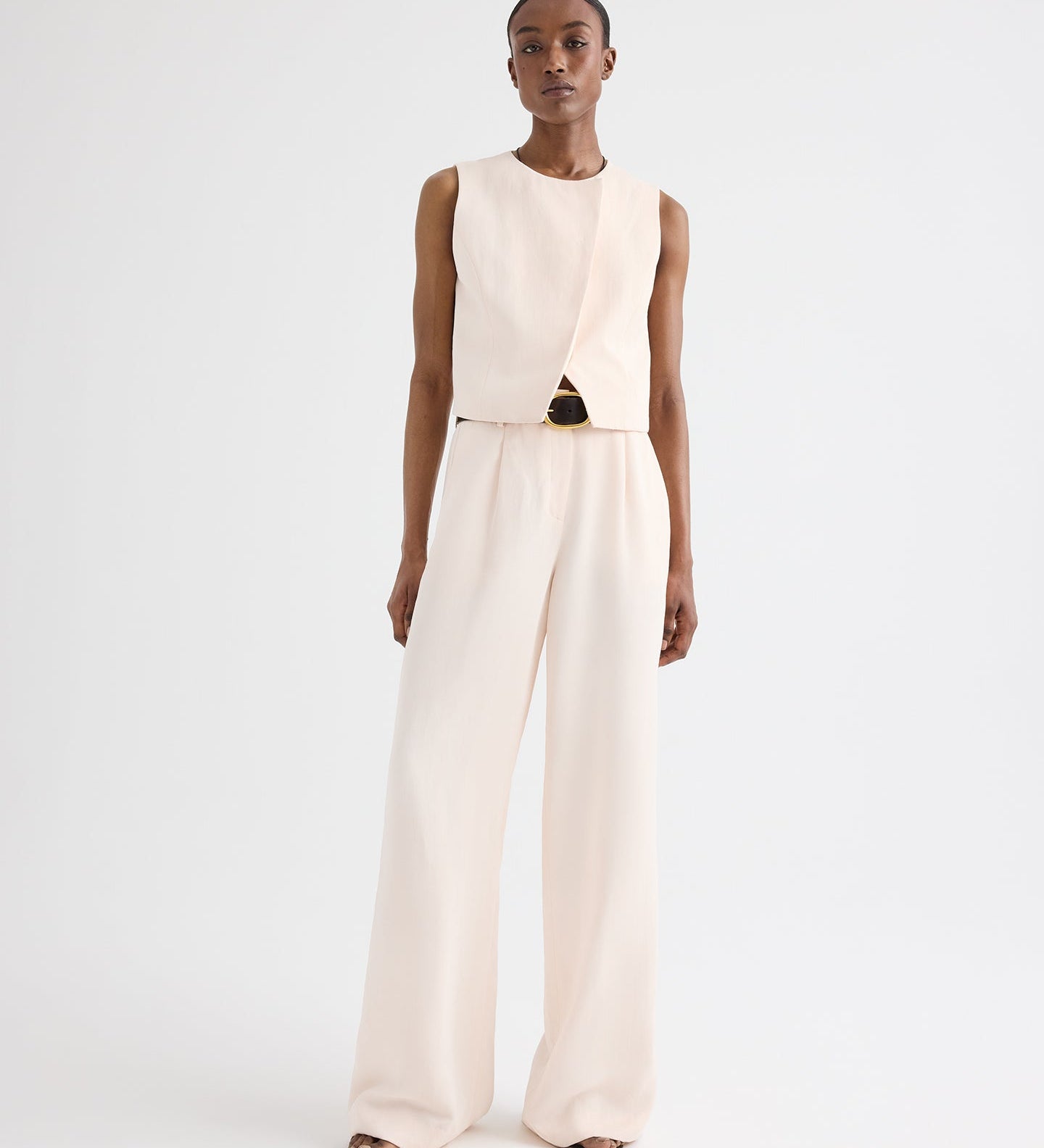 TWP - High Neck Hidden Placket Vest in Coated Viscose Linen