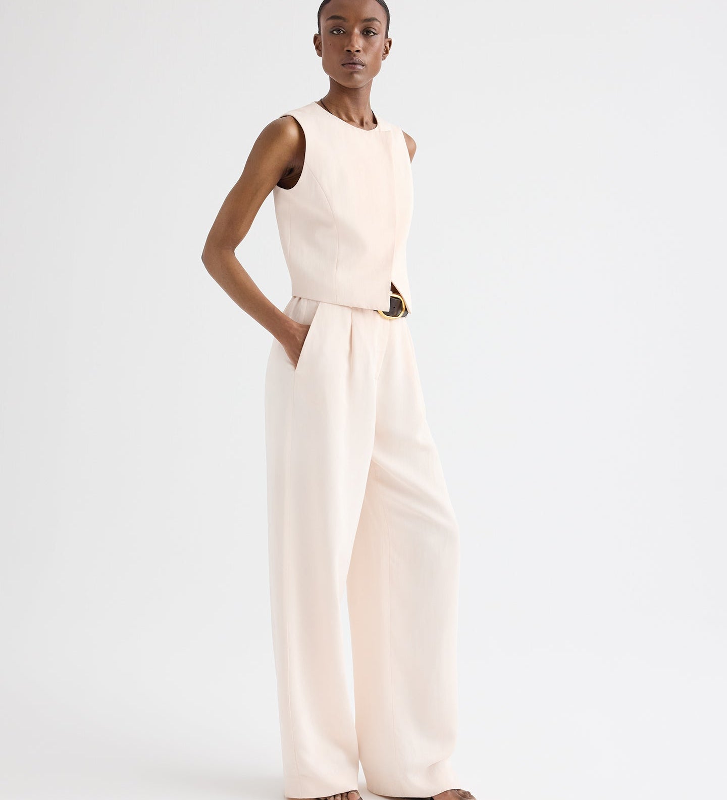 TWP - High Neck Hidden Placket Vest in Coated Viscose Linen