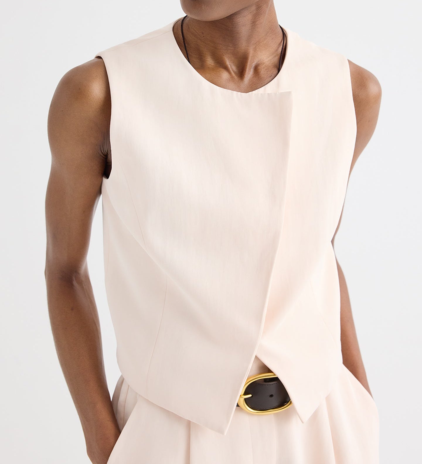TWP - High Neck Hidden Placket Vest in Coated Viscose Linen
