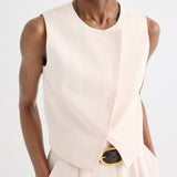 TWP - High Neck Hidden Placket Vest in Coated Viscose Linen