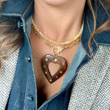 Cartolina - Menagerie - Wood Studded Heart Necklace with Pave Diamond Clasp