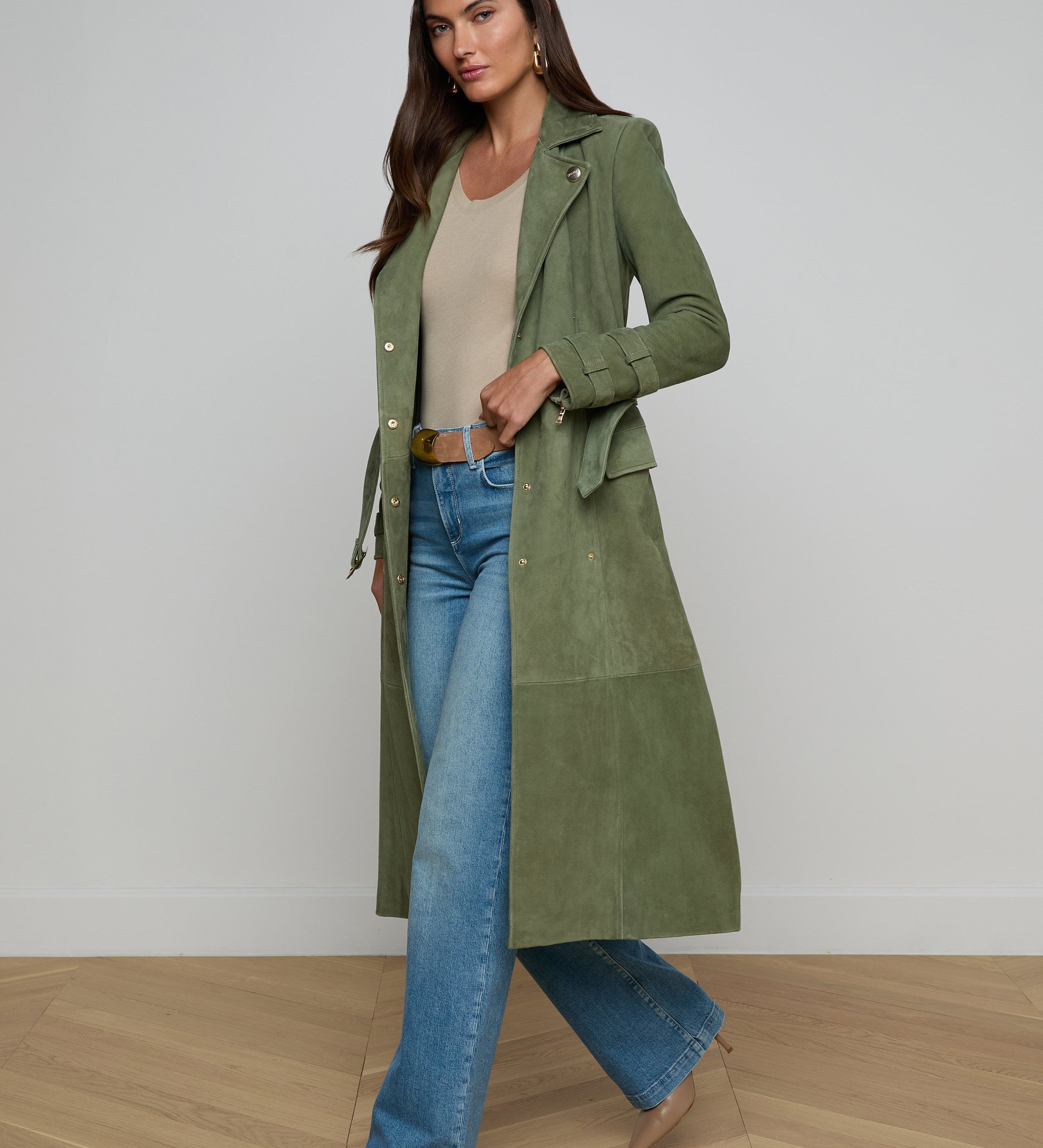 L'AGENCE - Celina Suede Trench Coat