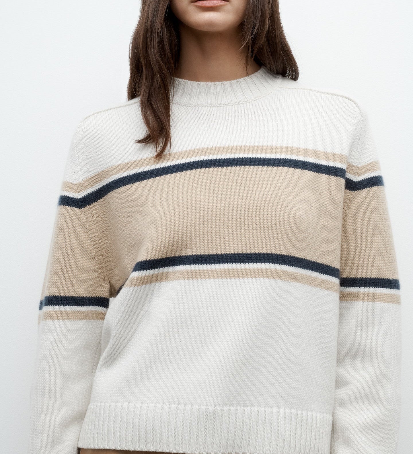 TWP - Saddle Crewneck with Stripes in Italian Cashmere