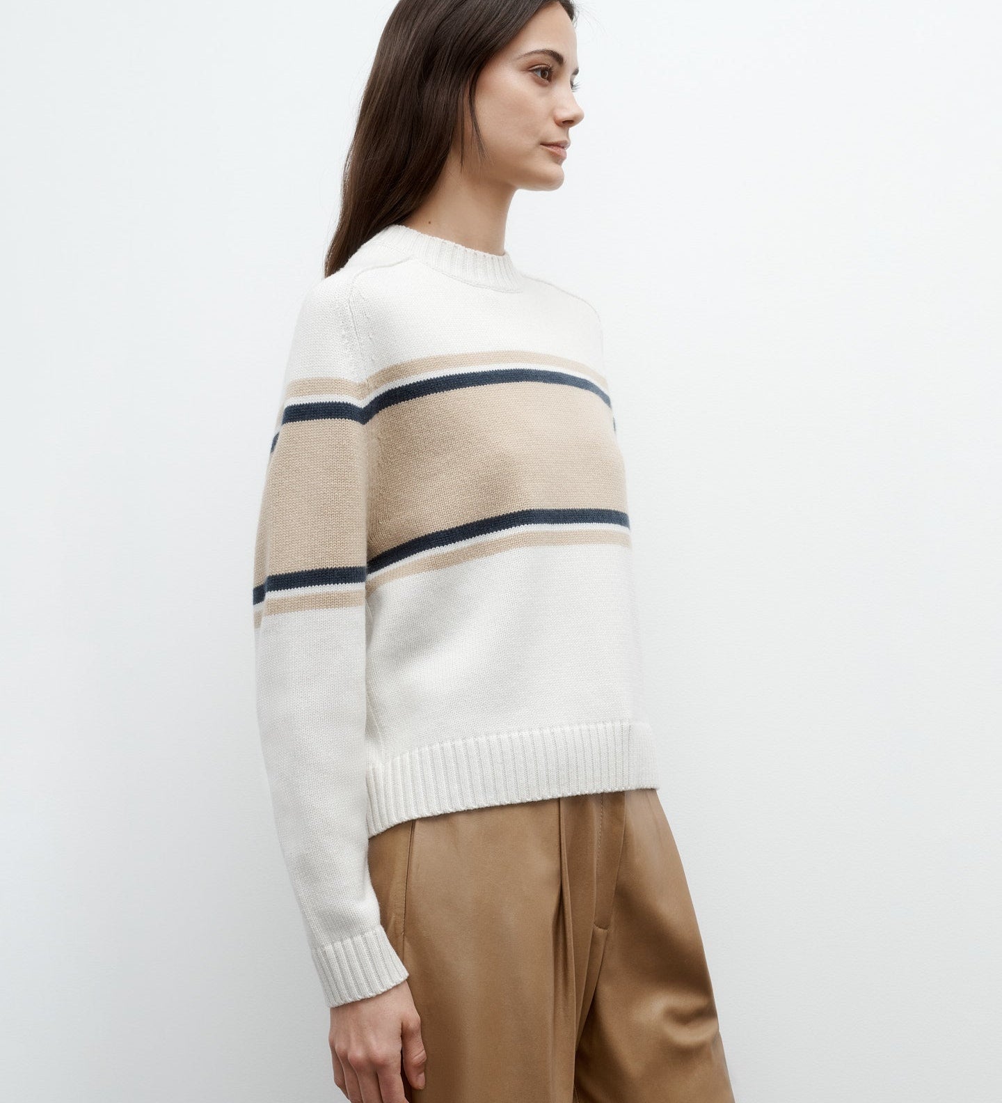 TWP - Saddle Crewneck with Stripes in Italian Cashmere