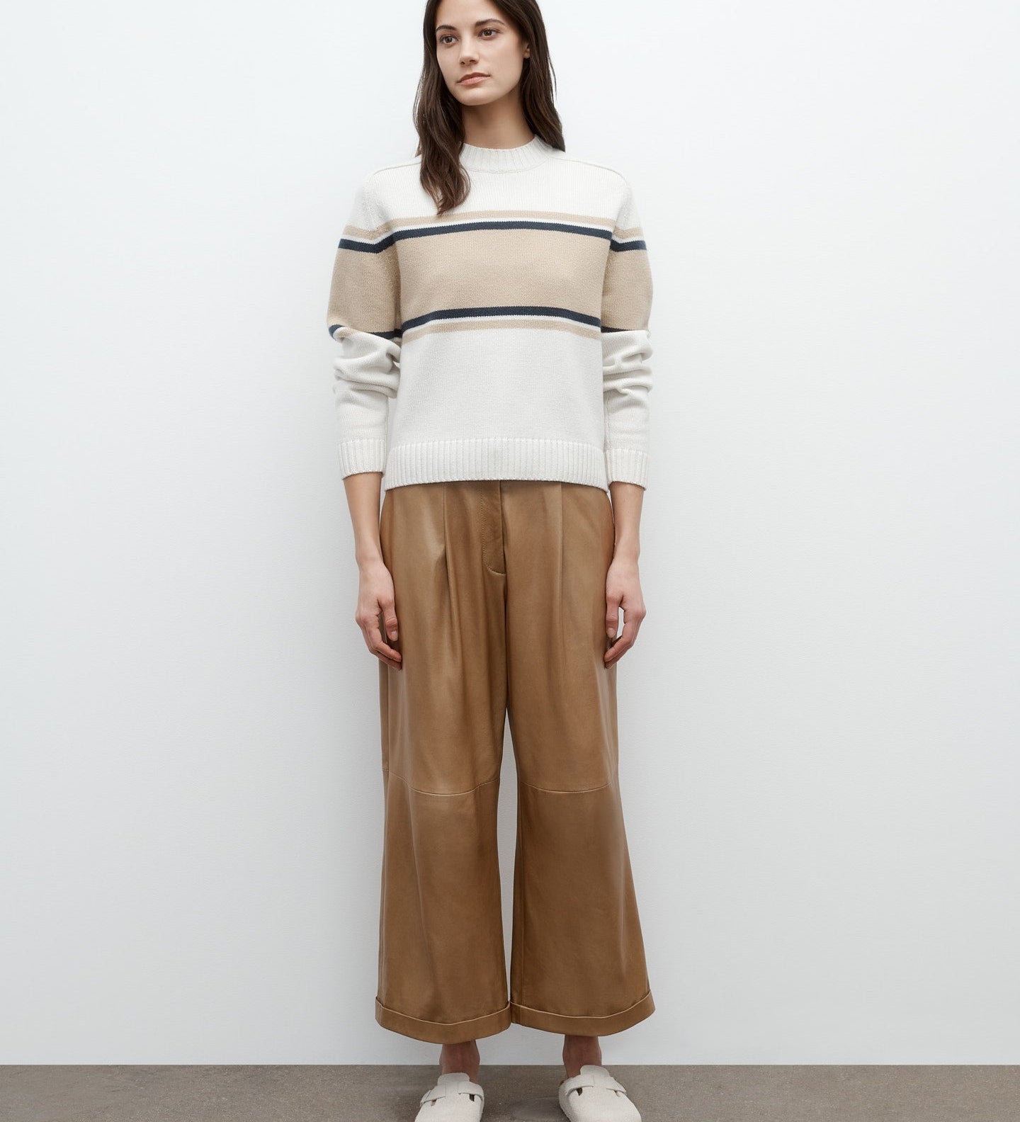 TWP - Saddle Crewneck with Stripes in Italian Cashmere