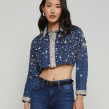 L'AGENCE - Genevie Embellished Cropped Denim Jacket