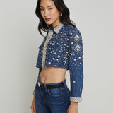 L'AGENCE - Genevie Embellished Cropped Denim Jacket