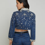 L'AGENCE - Genevie Embellished Cropped Denim Jacket