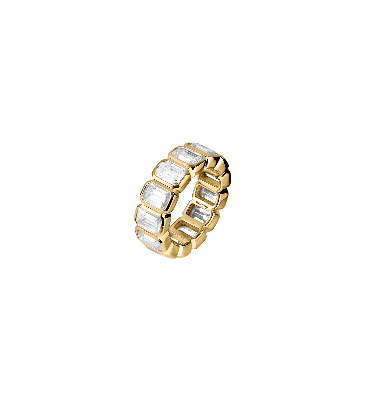 Dorsey - EMERALD - CUT BEZEL ETERNITY BAND IN MOISSANITE, 18K GOLD VERMEIL