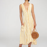 Faithfull - Azure Stripe Print Sun Claudia Midi Dress  - Final Sale