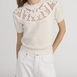 FRAME - The Lace Gathered Sweater -- Cream
