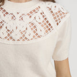 FRAME - The Lace Gathered Sweater -- Cream