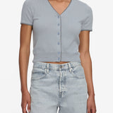 FRAME - The Cashmere Mix Trim Cardi -- Grey Blue