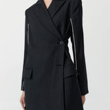 St. Agni - Pinstripe Maxi Coat - Black