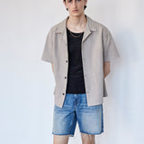 FRAME - Short Sleeve Suede Shirt -- Smoke Grey