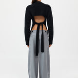 St. Agni - Wool Cashmere Blend Tie Back Jumper - Black