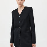 St. Agni - Raw Edge Collarless Blazer - Black