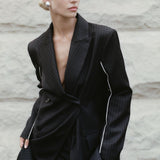 St. Agni - Pinstripe Maxi Coat - Black