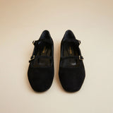 MANU ATELIER - Manu Ballet Flats With Double Belt Black Suede