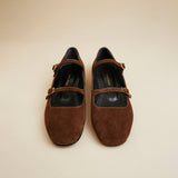 MANU ATELIER - Manu Ballet Flats With Double Belt Chocolate Suede