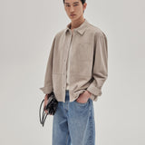 FRAME - Suede Overshirt -- Stone Beige