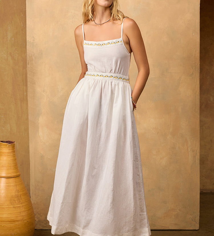 Ciao Lucia - Austine White Embroidered Linen Dress