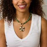 Cartolina - Jane Win Gumdrop Beaded Necklace in Green Jade Silver