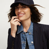 Veronica Beard - Pinstriped Wool Baseball Cap | Logo Crest