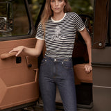 FRAME - Ritz Striped Baby Tee -- Navy Multi