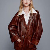 FRAME - Oversized Leather Jacket -- Bourbon