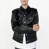 FRAME - Leather Trucker Jacket -- Black