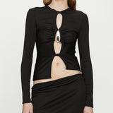 Christopher Esber - Crystal Pendant Open Twist Long Sleeve Top