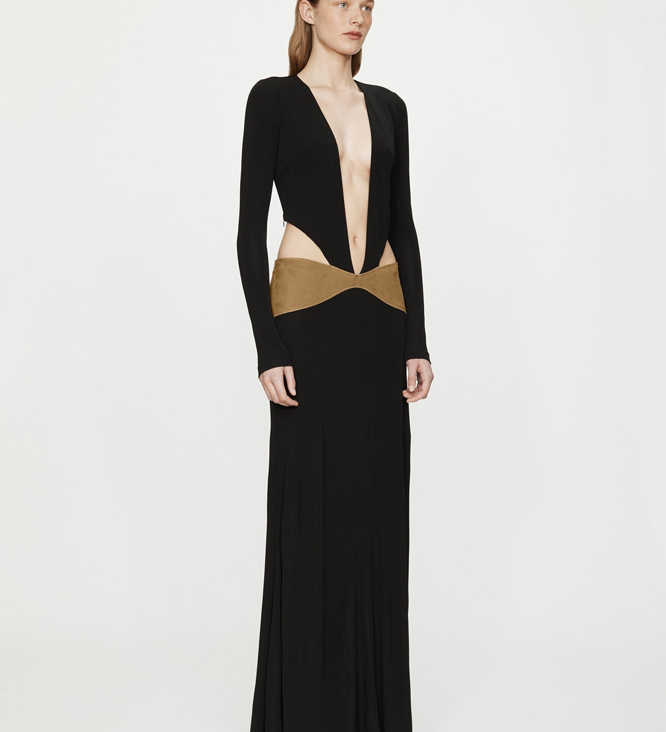 Christopher Esber - Contour Suede Belted Long Sleeve Gown