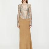 Christopher Esber - Sèpienne Lace Suede Belted Jersey Gown