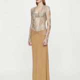 Christopher Esber - Sèpienne Lace Suede Belted Jersey Gown